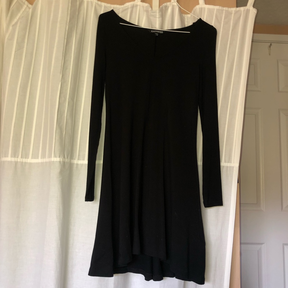 Cute plain black long sleeve dress